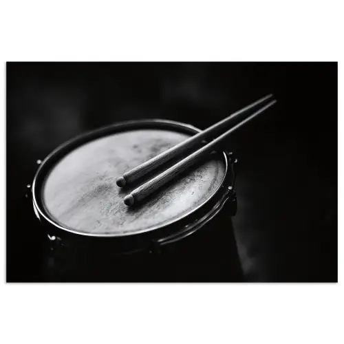 Trommel - Close-up - Drumstokken - Zwart poster papier klein -3d