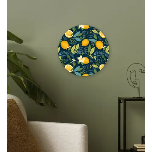 Bloemen - Bladeren - Citroenen - Blauw Wandcirkel plexiglas klein 852 -sfeer3
