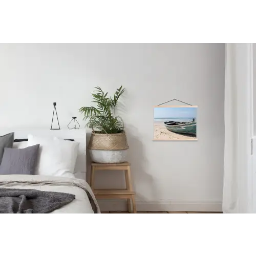 Boot - Zandstrand - Zee textielposter latten blank klein -woonkamer