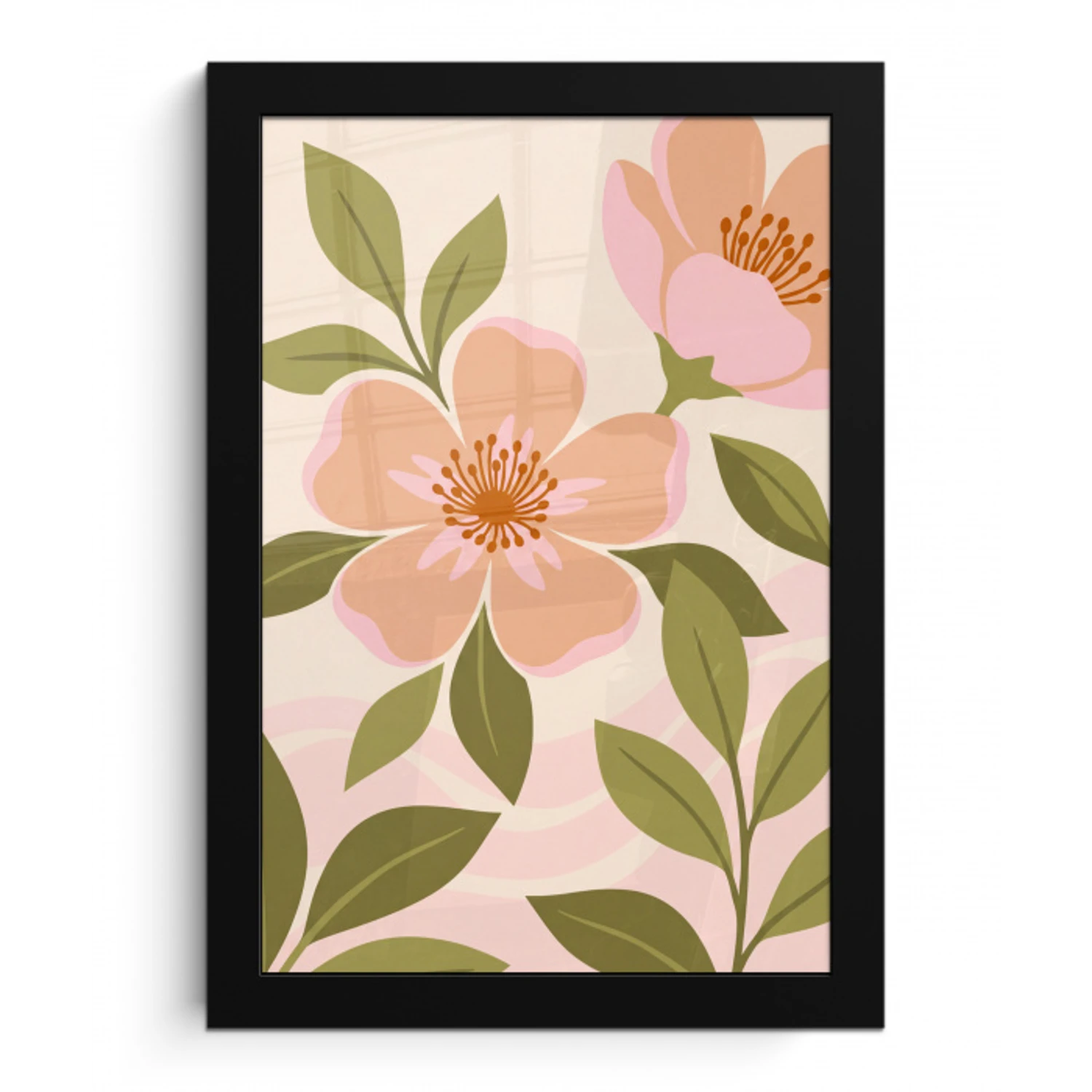 Grafisch - Bloemen - Roze fotolijst zwart zonder passe partout klein -3d