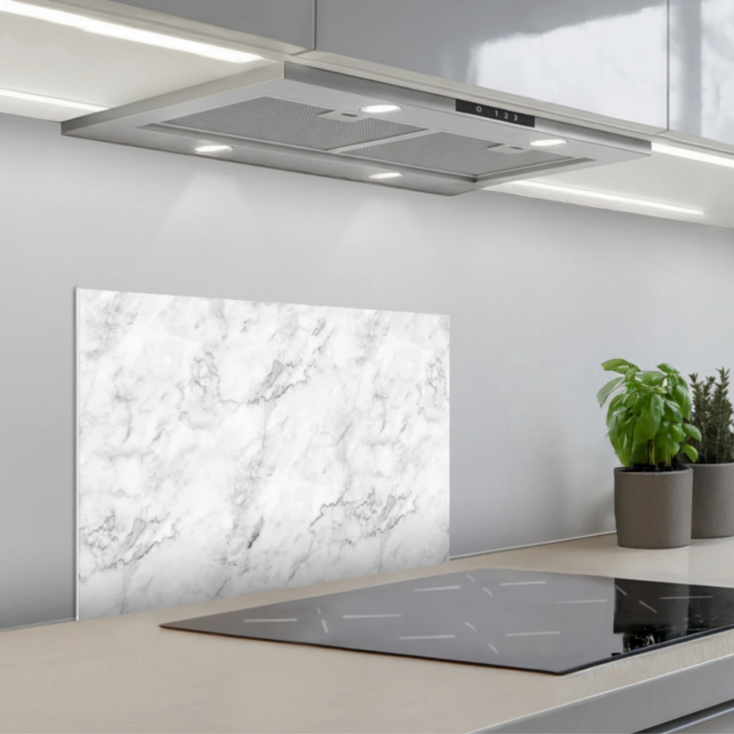 Klassiek - Marmer - Aders - Grijs keuken achterwand spatscherm klein 900 -3d_schuin