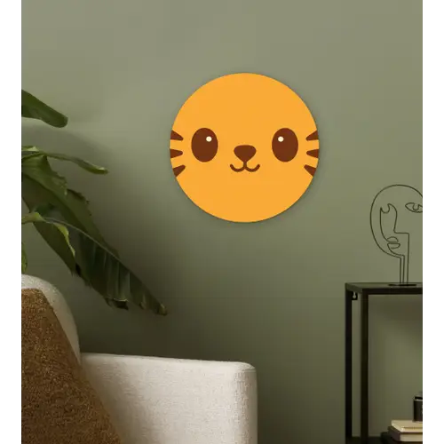 Kat - Simplistisch - Oranje - Vrolijk Wandcirkel kunststof plaat 5mm dik klein -sfeer3