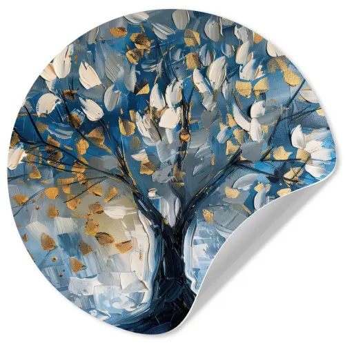 Boom - Blauw - Goud - Abstract Wandcirkel behangsticker klein -3d