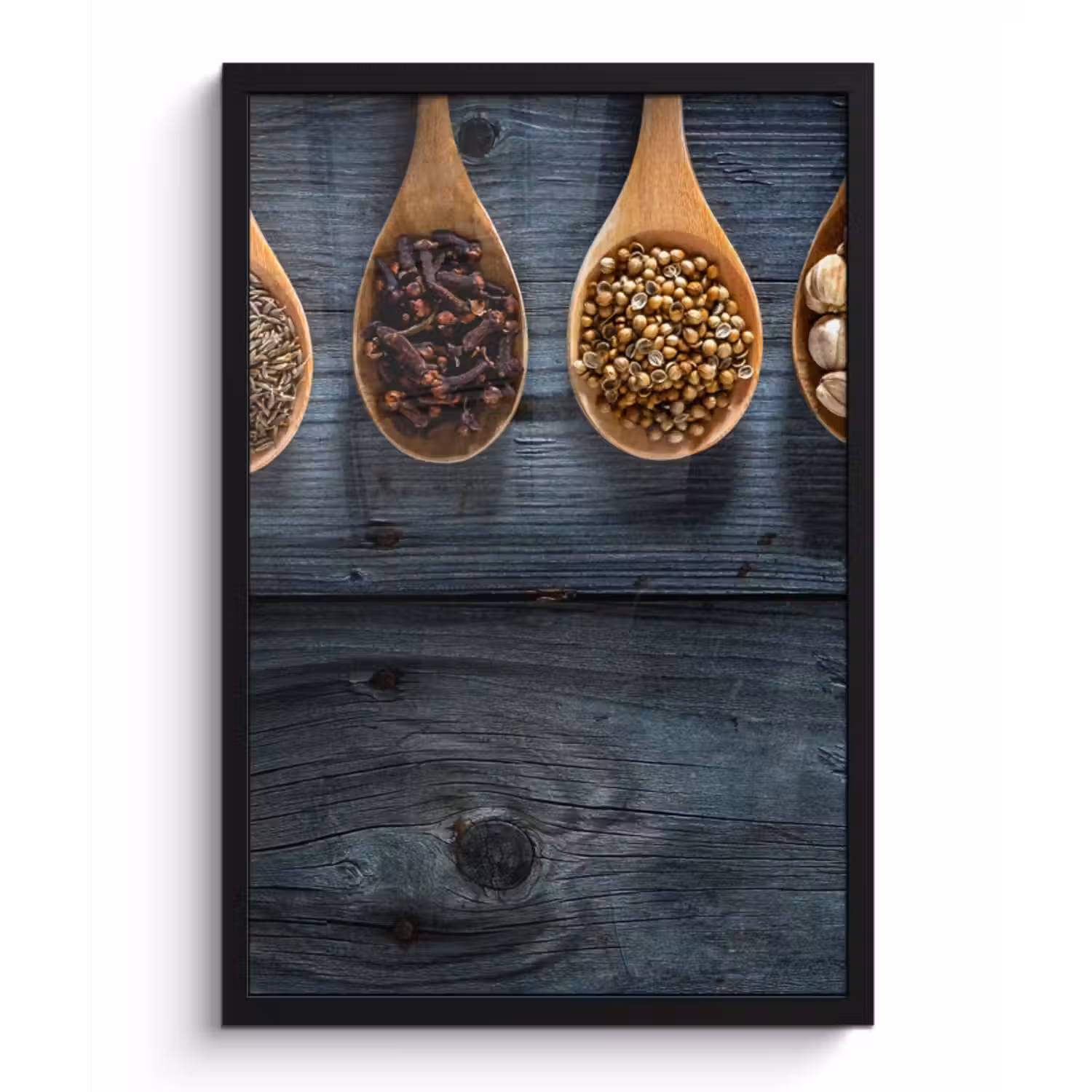 Poster met lijst - Kruiden - Lepels - Hout - Keuken - Specerijen - Industrieel