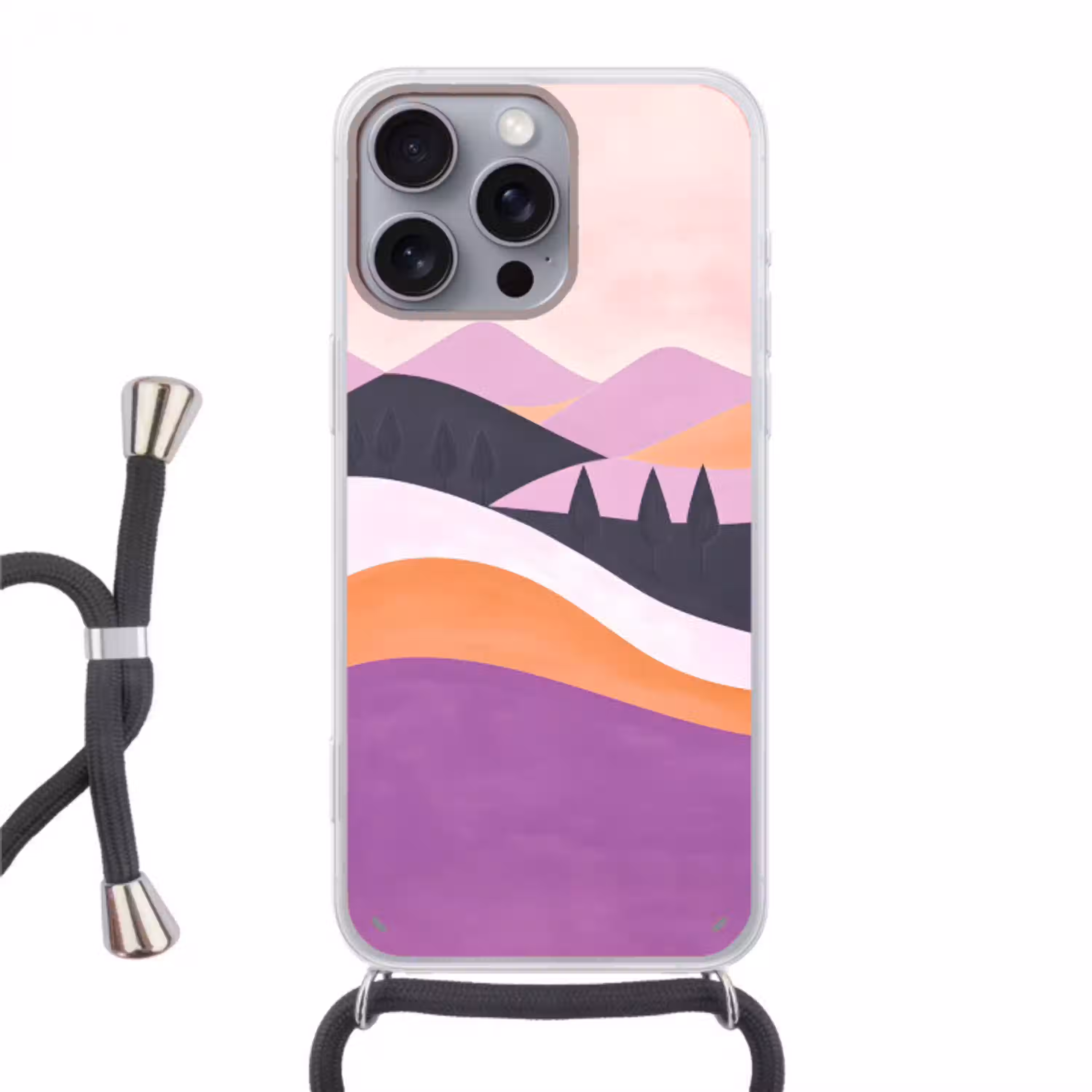 Abstract - Heuvels - Bomen - Groen Hoesje iPhone 16 Pro Max met koord klein -3d