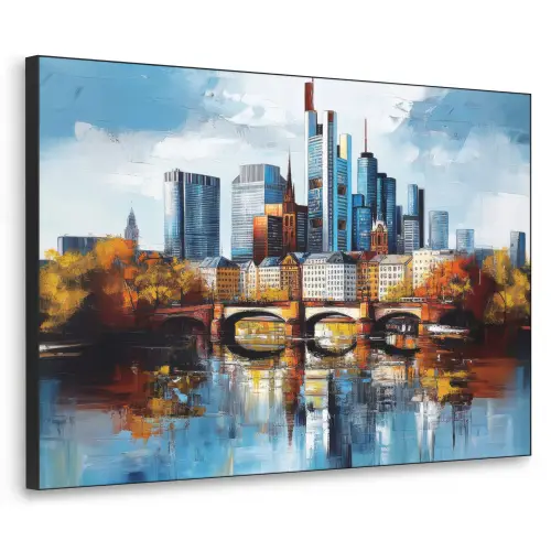 Bomen Frankfurt- Stad - Skyline - Brug Textielframe zwart klein -3d
