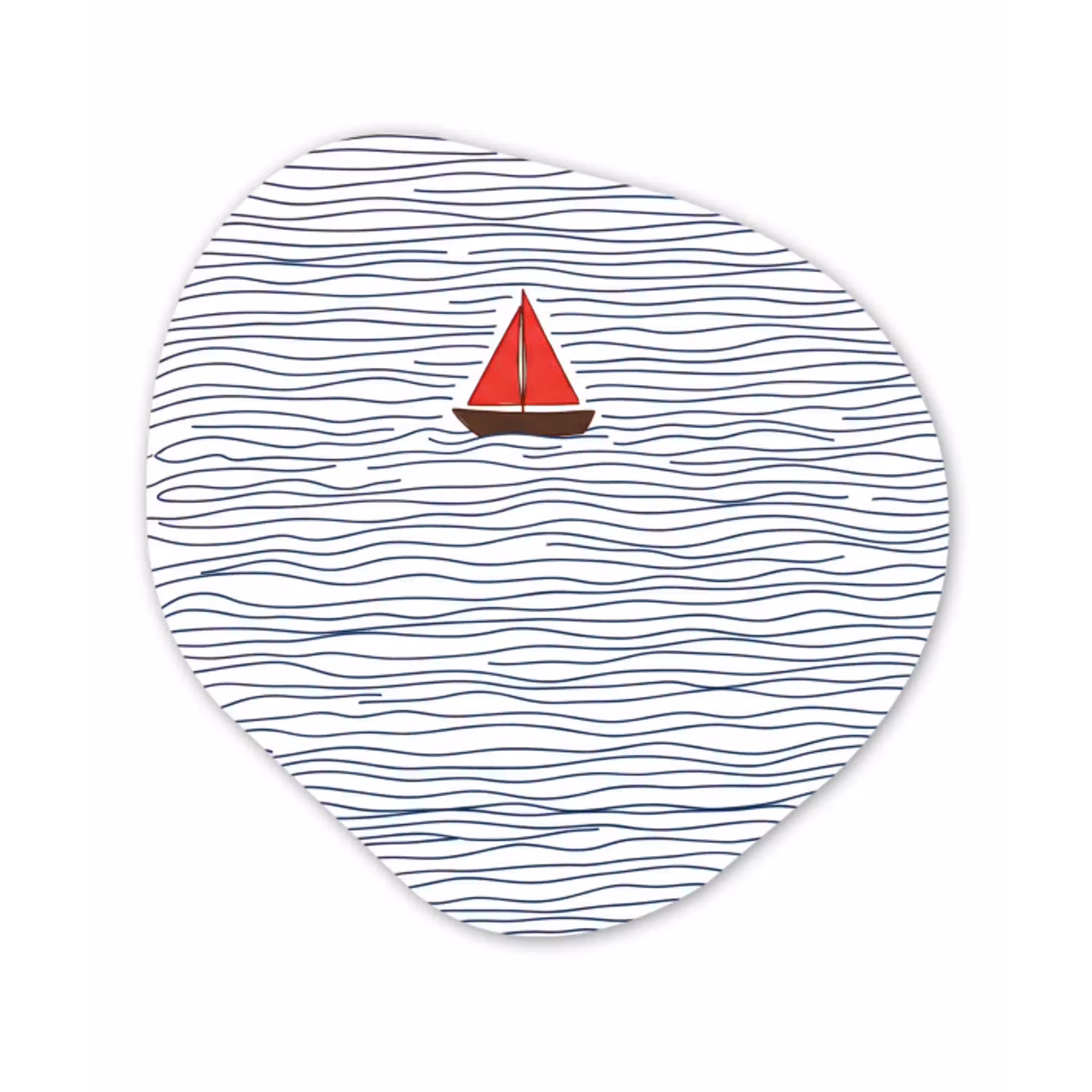 Boot - Water - Rood - Illustratie - Minimalistisch Wandcirkel Organisch Aluminium middel -3d