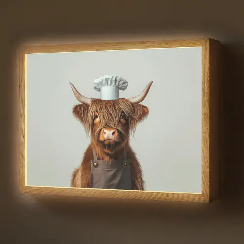 Schotse Hooglander - Bruin - Hoorns - Kokskleding Light Box met batterij (Wandlamp) middel -z3d_website