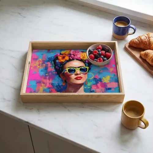 Vrolijk portret - Vrouw - Bloemenkroon Dienblad Rechthoek middel -sfeer2