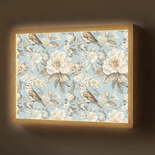 Botanisch - Zangvogel - Blauw Light Box met batterij (Wandlamp) middel 907 -z3d_website