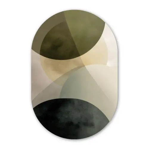 Vlakken - Abstract - Beige - Cirkels Wandcirkel Ovaal Forex klein -3d