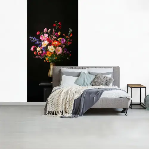 Kleurrijk - Boeket - Vaas - Goud fotobehang vinyl groot -slaapkamer