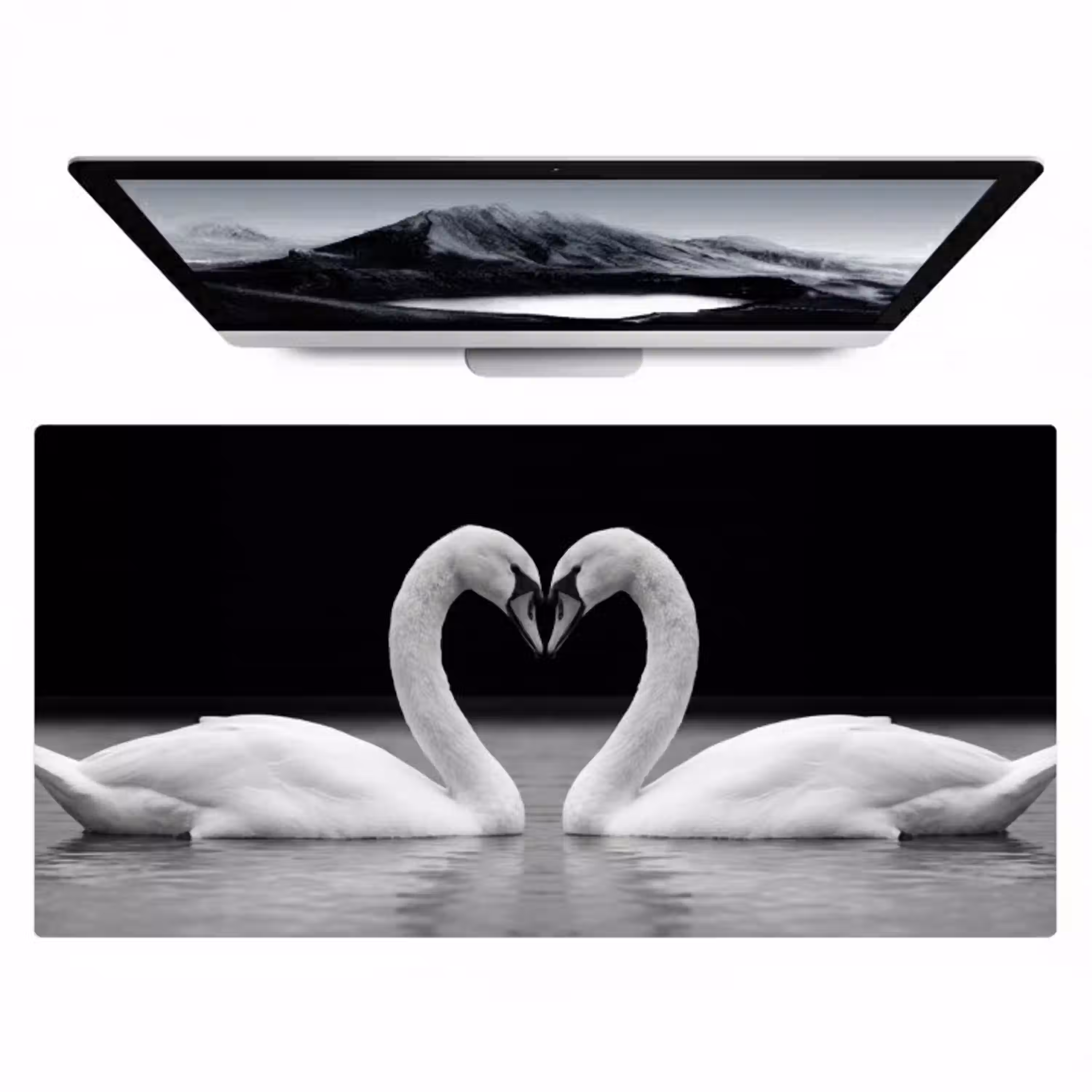 Zwanen - Hart - Zwart - Wit Muismat XXL klein -zzz3d