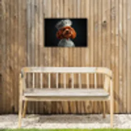 Bruin - Kok - Hondje Tuinposter op houten frame 2 cm dik klein -sfeer4