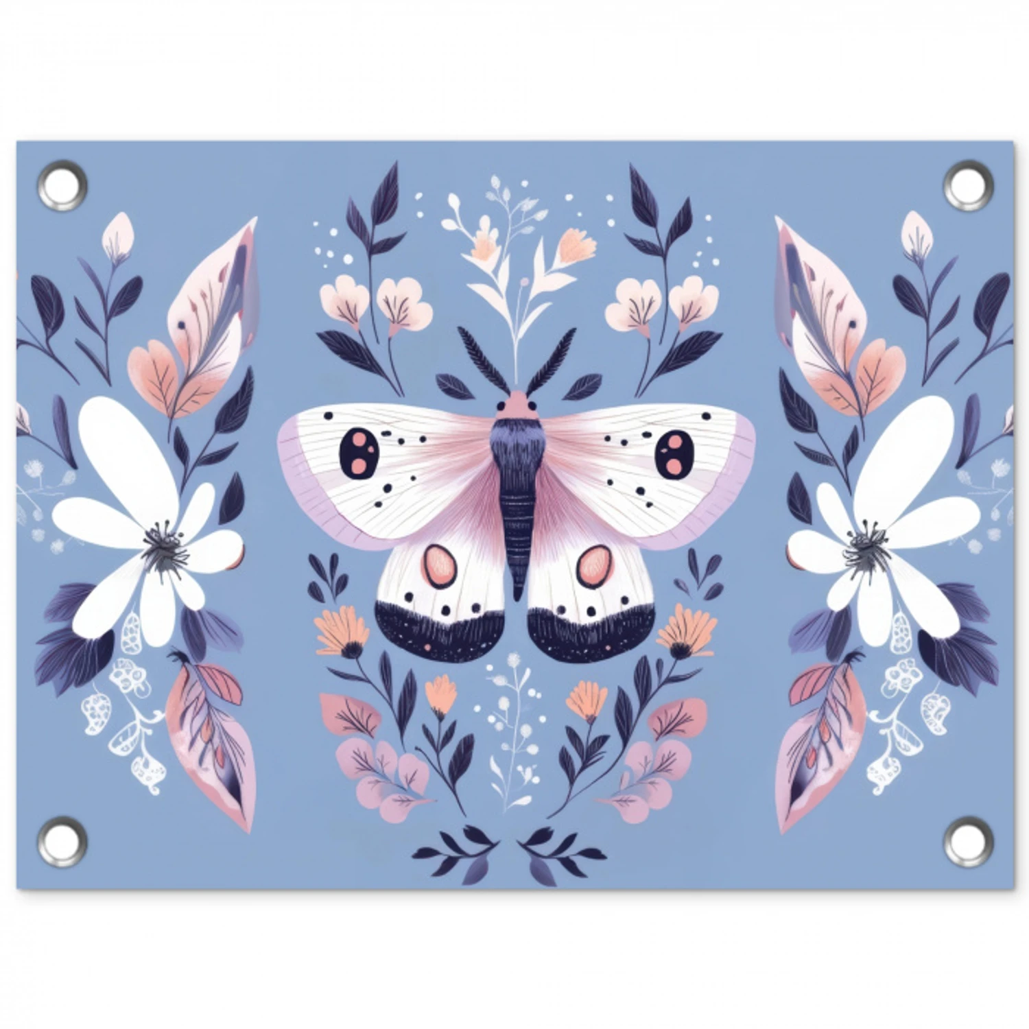 Vlinder - Vleugels - Stippen - Bloemen tuinposter los doek klein -3d