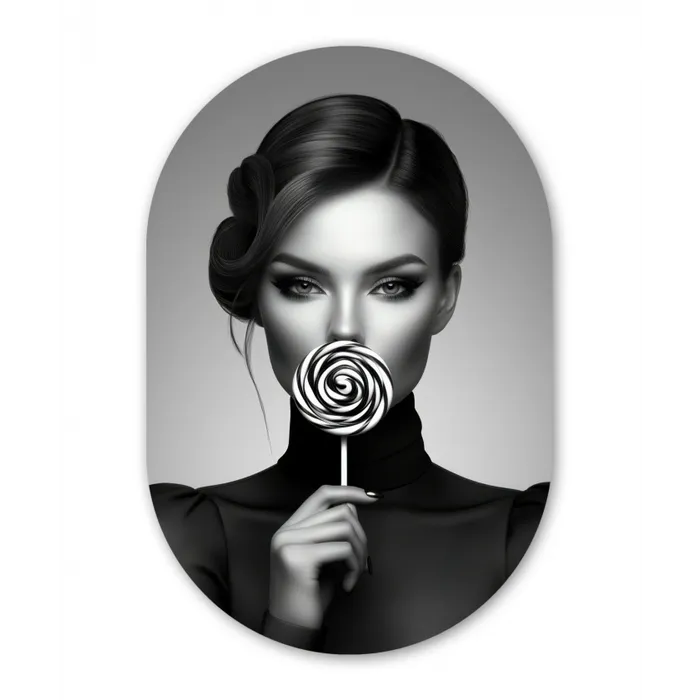 Vrouw - Lolly - Zwart Wandcirkel Ovaal Glas middel -3d