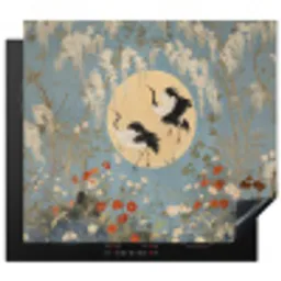 Kraanvogels - Maan - Bloemen - Blauw Inductie beschermer vinyl 3mm middel -3d