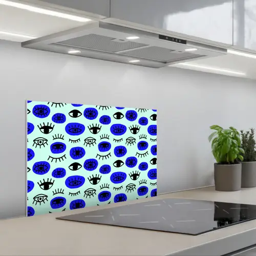 Patroon - Oog - Mint - Blauw keuken achterwand spatscherm klein 900 -3d_schuin