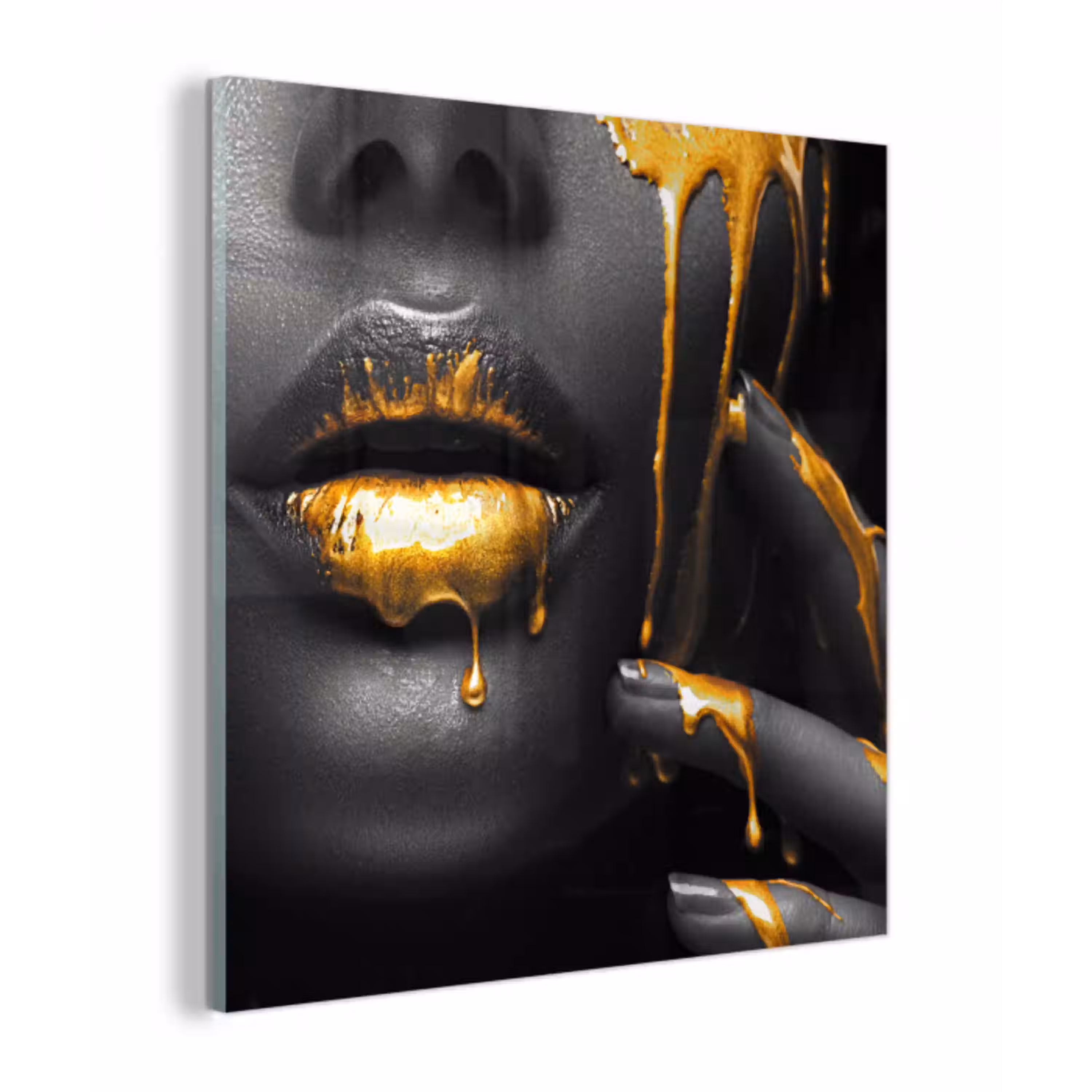 Vrouw - Zwart - Goud - Gezicht - Lippen plexiglas 5mm klein -z3d