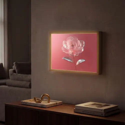 Sierlijk - Bloem - Roze - Glazen Light Box met batterij (Wandlamp) middel -sfeer1