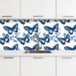 Blauw - Vlinders - Bloemen - Wit keuken achterwand 2 middel 871 -3d
