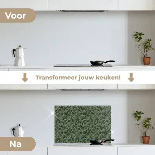 Bladeren - Organisch - Groen keuken achterwand spatscherm klein 900 -voor_na_NL