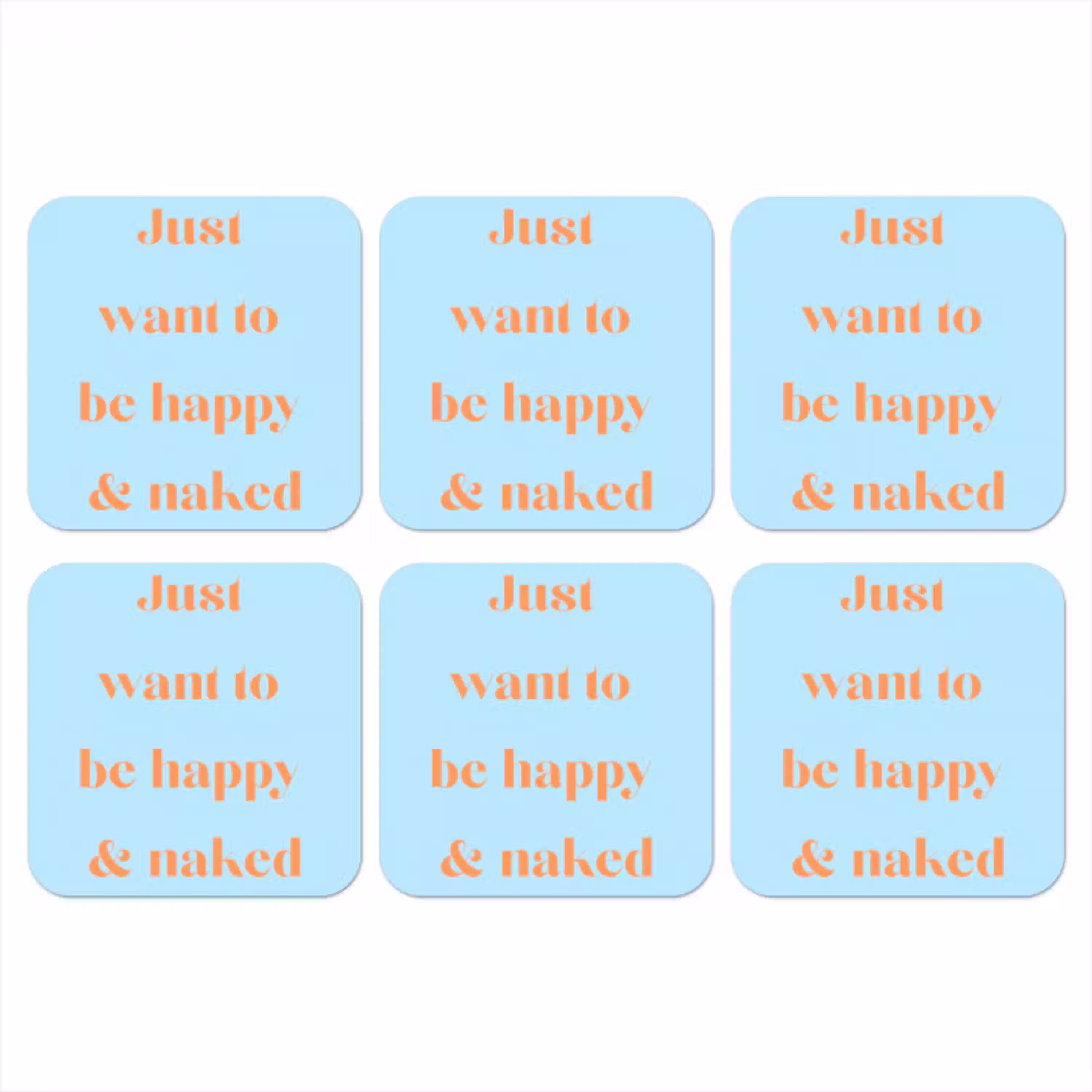 Blauw - Oranje - Just want to be happy & naked onderzetter kurk middel -3d