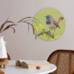 Vogel - Tak - Natuur - Kleurrijk Akoestische PET Vilt - Rond klein -sfeer3