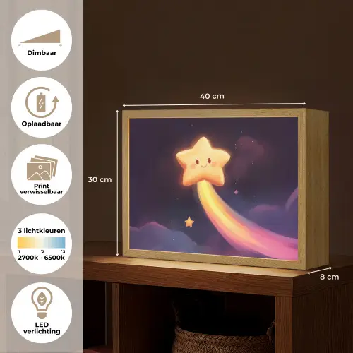 Ster - Gezichtje - Lichtgevend Light Box met batterij (Wandlamp kind) middel -USP_websiteoverzichtNL