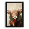 Kerst - Schotse Hooglander - Bruin - Krans fotolijst zwart zonder passe partout klein -3d