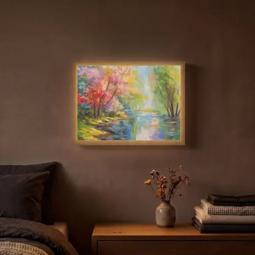Olieverf - Landschap - Natuur - Kleurrijk Light Box met batterij (Wandlamp) middel -sfeer4