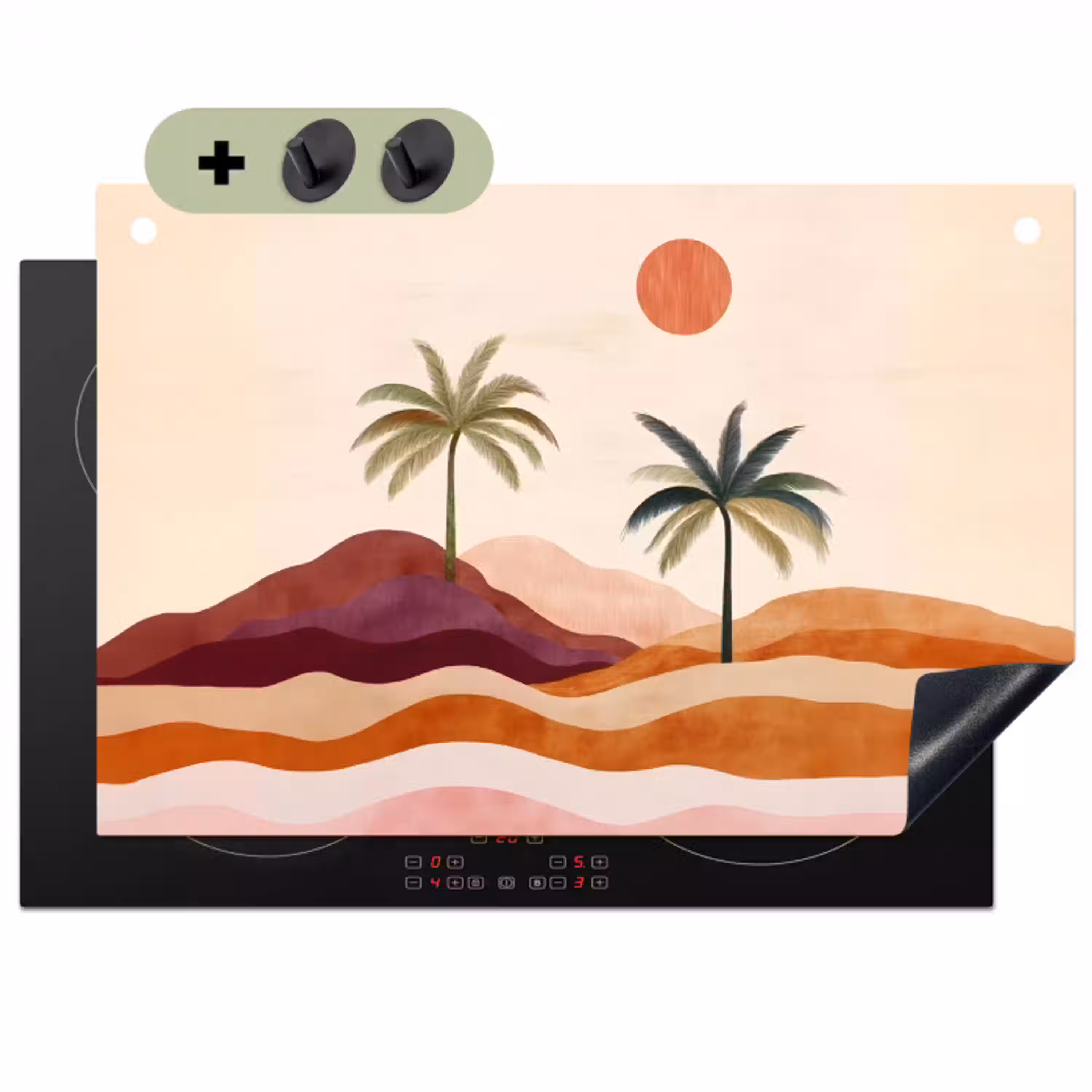 Palmbomen - Abstract - Zon - Heuvels Inductie beschemer met haakjes klein -3d