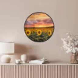 Zonnebloemen - Heuvellandschap - Geel Fotolijst rond zonder passe partout klein -sfeer3