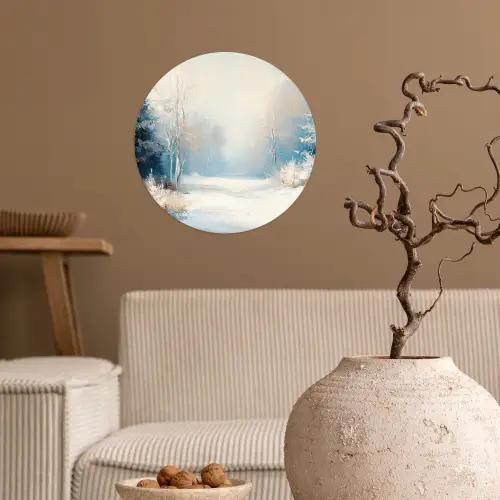 Bos - Winter - Natuur - Abstract - Sneeuw Wandcirkel behangsticker klein -sfeer1
