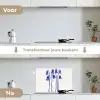 Bloemen - Blauw - Lijnen - Bloemblaadjes keuken achterwand spatscherm klein -voor_na_NL