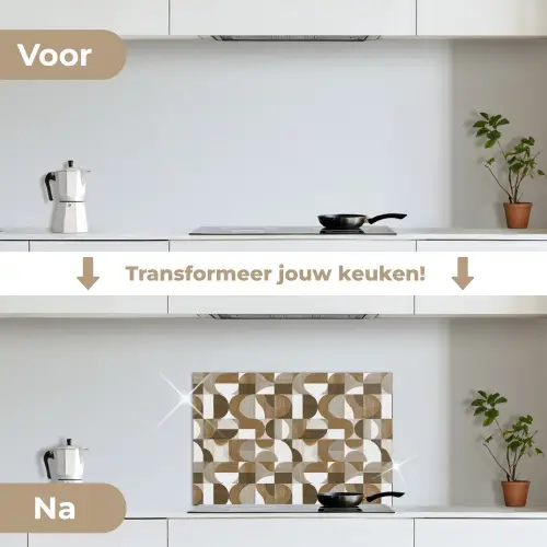 Abstract - Retro - Bruin keuken achterwand spatscherm klein 900 -voor_na_NL